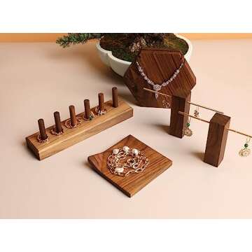 GemeShou wood ring storage jewelry organizer for woman, jewelry ring holder with 6 cones for jewelry selling, cute small ring display stand【Ring organizer-6 cones】