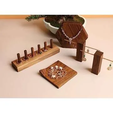 GemeShou wood ring storage jewelry organizer for woman, jewelry ring holder with 6 cones for jewelry selling, cute small ring display stand【Ring organizer-6 cones】
