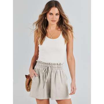 ANRABESS Linen Shorts for Women Casual High Waisted Wide Leg Drawstring Cute Summer Beach Shorts 202...