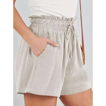 ANRABESS Linen Shorts for Women Casual High Waisted Wide Leg Drawstring Cute Summer Beach Shorts 2024 Fashion Vacation Outfit X-Large Apricot