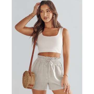 ANRABESS Linen Shorts for Women Casual High Waisted Wide Leg Drawstring Cute Summer Beach Shorts 2024 Fashion Vacation Outfit X-Large Apricot