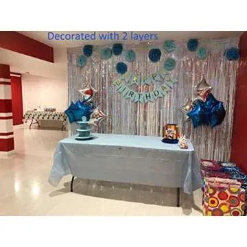 Melsan Foil Curtain, 2 Pack 3.2 ft x 8.2 ft Tinsel Foil Fringe Curtains Backdrop, Sparkle Metallic Foil Curtains for New Years Eve Party Decorations 2025, Silver Tinsel Backdrop