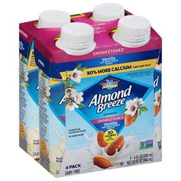 Almond Breeze Dairy Free Almondmilk, Unsweetened Vanilla, 8 Ounce , Pack of 4