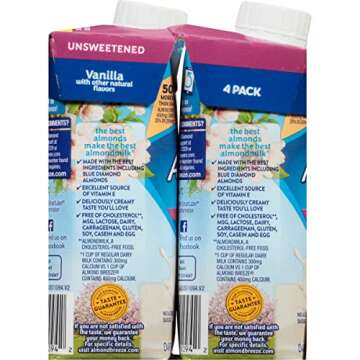 Almond Breeze, Dairy Free Almondmilk, Unsweetened Vanilla, 8 Ounce , Pack of 4