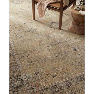 Loloi Magnolia Home by Joanna Gaines Millie Collection MIE-03 Gold/Charcoal 7'-10" x 7'-10", .25" Pile Height, Round Area Rug