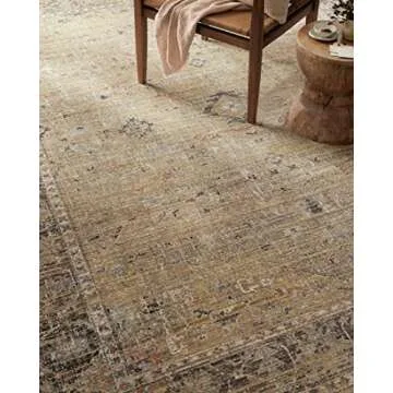 Loloi Magnolia Home by Joanna Gaines Millie Collection MIE-03 Gold/Charcoal 7'-10" x 7'-10", .25" Pile Height, Round Area Rug