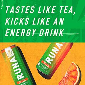 Organic Clean Energy Drink by RUNA, Blood Orange | Refreshing Tea Taste | 10 Calories | Powerful Nat...