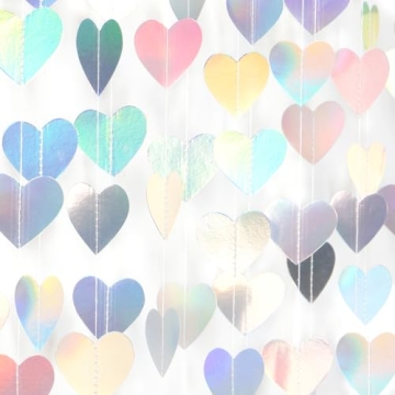 52Ft Iridescent Heart Garland for Weddings Birthdays Showers