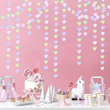 52Ft Iridescent Heart Garland for Weddings Birthdays Showers