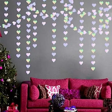 52Ft Iridescent Heart Garland for Weddings Birthdays Showers