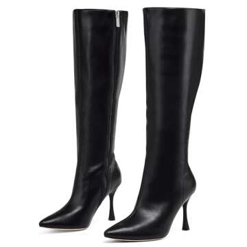 GENSHUO Elegant Pointed Toe Knee High Heel Boots