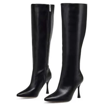 GENSHUO Elegant Pointed Toe Knee High Heel Boots