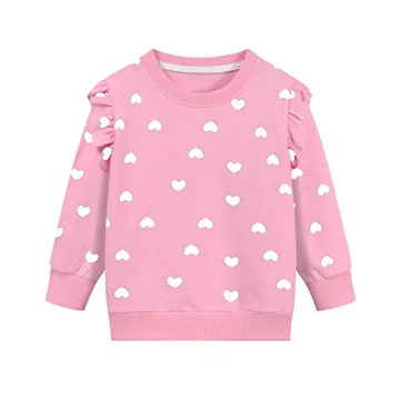 DDSOL Heart Pink Sweatshirt for Girls - Ruffle Sleeve & Warm Cotton