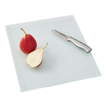 Farberware Large Glass Cutting Board, Dishwasher-Safe Kitchen Board with Non-Slip Feet, Scratch Resistant, Heat Resistant, Shatter Resistant, 12 x 14 Inches, Clear