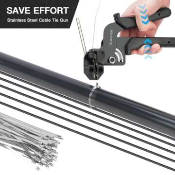 TOMSHUB Stainless Steel Cable Tie Gun with 100 Pcs 11.8 inch Metal Zip Ties Tool, Heavy Duty Self-lo...