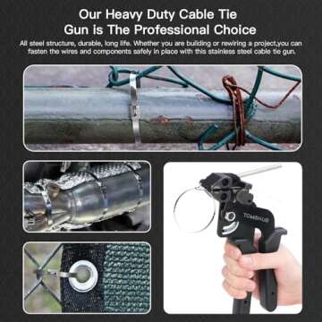 TOMSHUB Stainless Steel Cable Tie Gun with 100 Pcs 11.8 inch Metal Zip Ties Tool, Heavy Duty Self-locking Cable Tie Gun Kit for Fastening and Cutting Fence Exhaust Pipe Outdoor