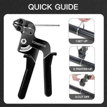 TOMSHUB Stainless Steel Cable Tie Gun with 100 Pcs 11.8 inch Metal Zip Ties Tool, Heavy Duty Self-locking Cable Tie Gun Kit for Fastening and Cutting Fence Exhaust Pipe Outdoor