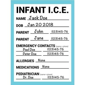 BlueApe ICE Infant Car Seats Medical Information Stickers - Emergency Stickers for Cars - Baby Monitor Car Accessories (Blue, 3 Pack)