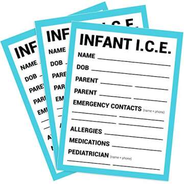 BlueApe ICE Infant Car Seats Medical Information Stickers - Emergency Stickers for Cars - Baby Monitor Car Accessories (Blue, 3 Pack)