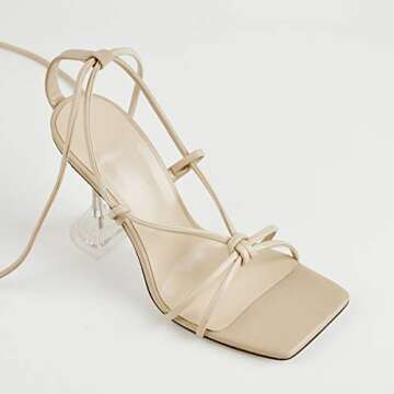 LISHAN Women's Toe Ring Chunky Heel Clear Sandals Square Toe Clear Straps Block Heel Slip On Slides Mules Silver US 13