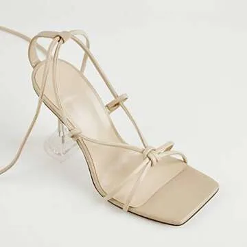 LISHAN Women's Toe Ring Chunky Heel Clear Sandals Square Toe Clear Straps Block Heel Slip On Slides Mules Silver US 13