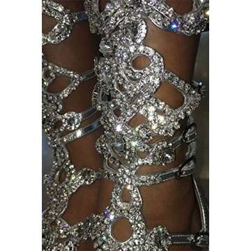 Hinyyrin Women's Rhinestone Sandals Silver Gladiator Sandals Summer Flat Dress Sandals Beach Wedding Banquet Size 8