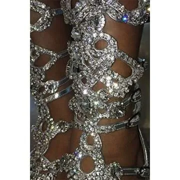 Hinyyrin Women's Rhinestone Sandals Silver Gladiator Sandals Summer Flat Dress Sandals Beach Wedding Banquet Size 8