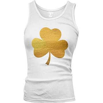 Gold Shamrock - St. Patrick's Day Clover Juniors Tank Top (White, Small)