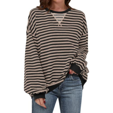 ANRABESS Women's Striped Oversized Sweatshirt - Trendy Fall Fashion 2024