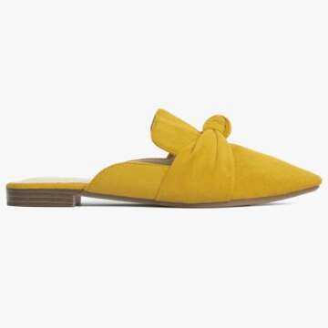 MUSSHOE Mules for Women - Chic & Comfortable Backless Flats with Bowknot Accent, Mustard 8