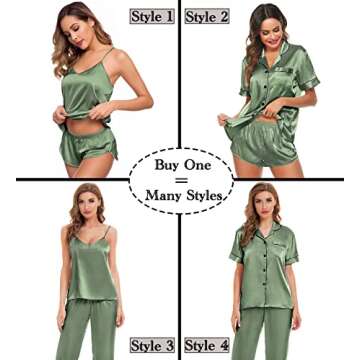 SWOMOG Womens Silk Satin Pajamas Sets 4pcs Sleepwear Sexy Cami Shorts Set and Button Down Short Slee...