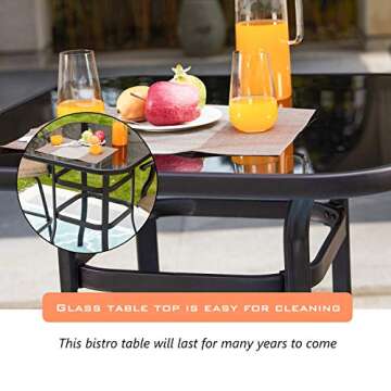 LOKATSE HOME Bar Height Counter Tall Patio Table Outdoor Bistro Glass Top All Weather Metal Frame Sq...