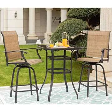 LOKATSE HOME Bar Height Counter Tall Patio Table Outdoor Bistro Glass Top All Weather Metal Frame Square Tempered Furniture, Black