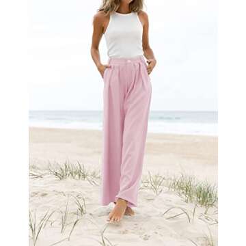 Kocowoo Women's High Waist Casual Wide Leg Palazzo Pants, Dress Pants for Women, Work Pants with Pockets for Women Office. Pink