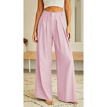 Kocowoo Women's High Waist Casual Wide Leg Palazzo Pants, Dress Pants for Women, Work Pants with Pockets for Women Office. Pink