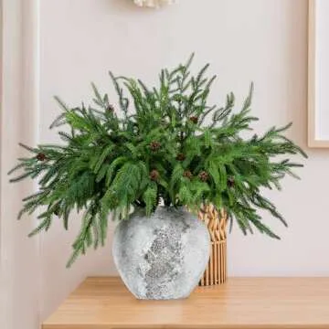 Yinder Xmas Norfolk Pine Branches with Pine Cones Norfolk Pine Artificial Xmas Branches for Xmas Indoor Outdoor Home Decor(10 Pcs)