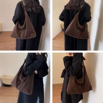 Brown Suede Tote Bag - Slouchy Shoulder Bag for Women, Handbag with Suede Finish