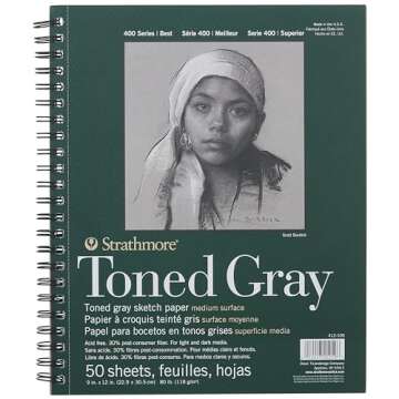 Strathmore 400 Series Sketch Pad, Toned Gray, 9x12 inch, 50 Sheets - Artist Sketchbook for Drawing, Illustration, Art Class Students
