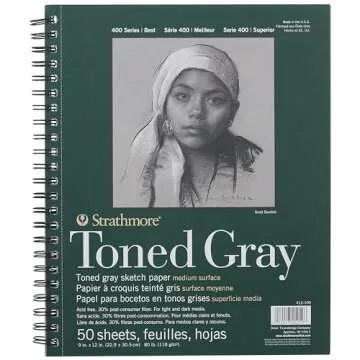 Strathmore 400 Series Sketch Pad, Toned Gray, 9x12 inch, 50 Sheets - Artist Sketchbook for Drawing, Illustration, Art Class Students