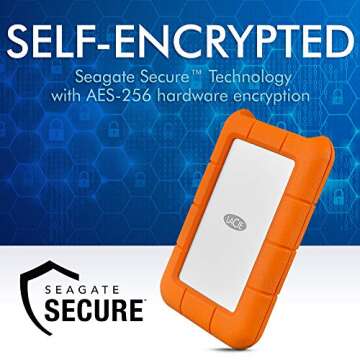 LaCie Rugged Secure 2TB External Hard Drive Portable HDD – USB-C USB 3.0 Drop Shock Dust Rain Resistant Computer Desktop Workstation Laptop Hardware Encryption, 1 Month Adobe CC (STFR2000403)