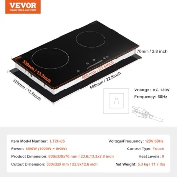 VEVOR Electric Cooktop - 24in Radiant Dual Burner