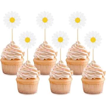 Confetti! Daisy Cupcake Toppers - Daisy Flower Cake Picks Party Decorations for Spring Birthday, Bab...