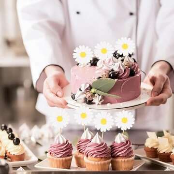 Confetti! Daisy Cupcake Toppers - Daisy Flower Cake Picks Party Decorations for Spring Birthday, Baby Shower, Wedding Supplies Set of 24