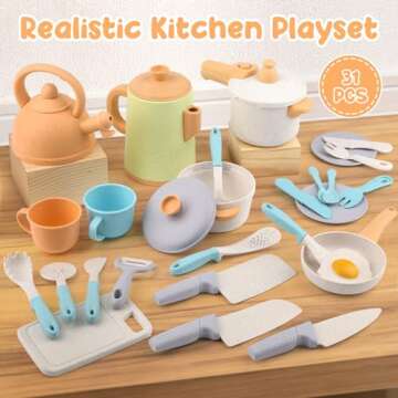Complete Children's Play Kitchen Accessories Toy Set - 31 PCS Cooking Playset for Kids