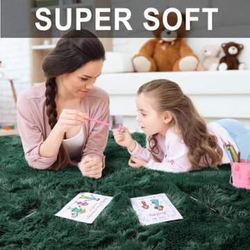 RUGTUDER Fluffy Dark Green Christmas Rug Carpet for Bedroom Living Room, 4x6 Feet Area Rugs for Boys...