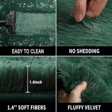 RUGTUDER Fluffy Dark Green Christmas Rug Carpet for Bedroom Living Room, 4x6 Feet Area Rugs for Boys Kids Girls Bedroom Decor, Soft Shaggy Plush Floor Rug for Baby Nursery, Washable Non-Slip Rug