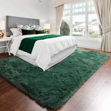 RUGTUDER Fluffy Dark Green Christmas Rug Carpet for Bedroom Living Room, 4x6 Feet Area Rugs for Boys Kids Girls Bedroom Decor, Soft Shaggy Plush Floor Rug for Baby Nursery, Washable Non-Slip Rug