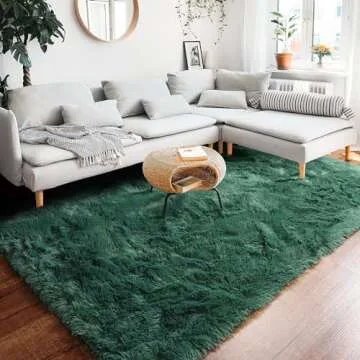 RUGTUDER Fluffy Dark Green Christmas Area Rug, 4x6 Feet