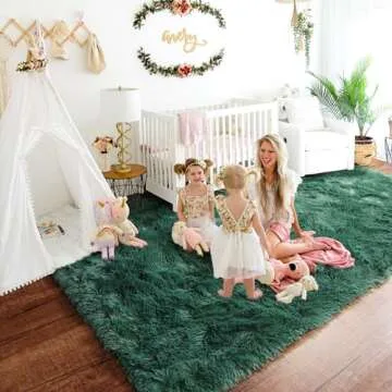 RUGTUDER Fluffy Dark Green Christmas Area Rug, 4x6 Feet