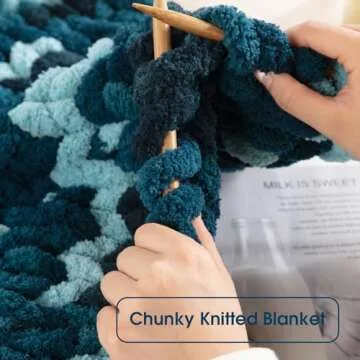HOMBYS 8 Pack Giant Chunky Yarn for Crocheting,Super Bulky Large Soft Fluffy Yarn,Tie Dye Plush Fuzzy Yarn,Mixed Color Thick Chenille Yarn for Hand Knitting/Arm Knitting (Dark Blue,Blue)